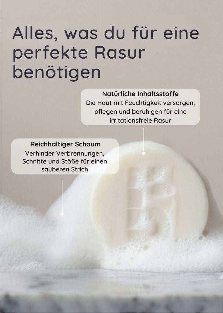 bambaw Bar of soap in foam with German text about a perfect shave.