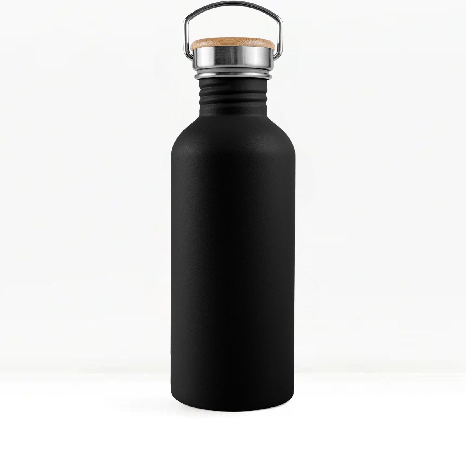 bambaw stainless steel water bottle non insulated in black colour 1l on white background