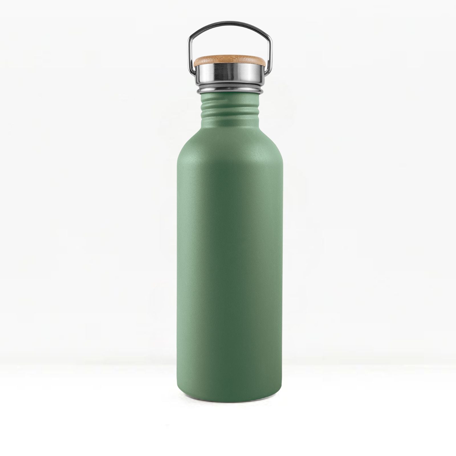 bambaw stainless steel water bottle non insulated in green colour 750ml on white background