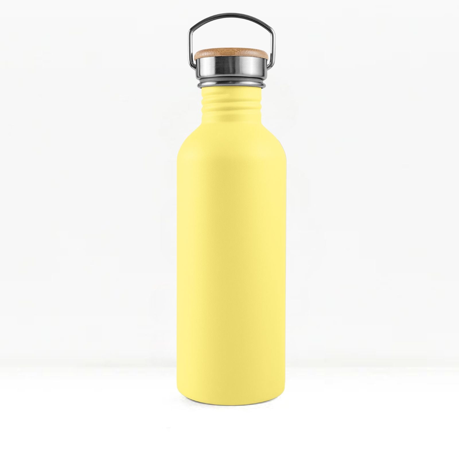 bambaw stainless steel water bottle non insulated in yellow colour 750ml on white background