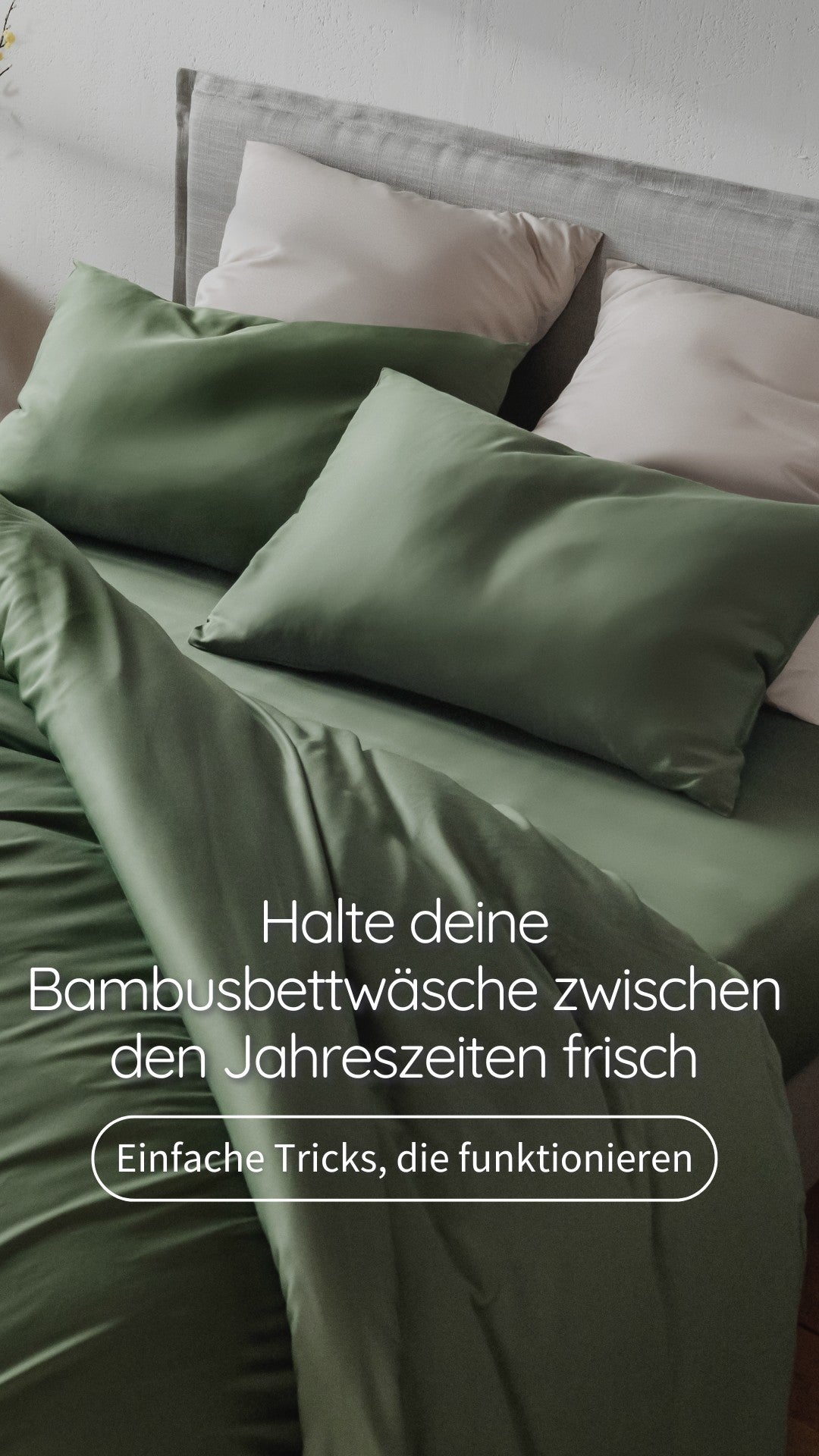 bambaw cozy bamboo bedding set in olive and sand colours with duvet cover, fitted sheets and 4 pillowcases